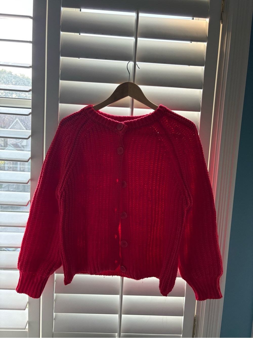 Amazon Women's Bright Red Chunky Button-Front Cardigan